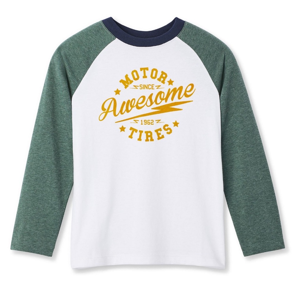 Boys Long Sleeve T-Shirt - Raglan Sleeve - Retro Inspired - White, Green, & Navy